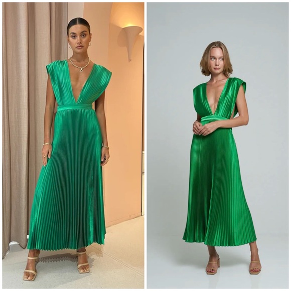 NWT L’idee Gala Midi Long Dress Bright Green Women’s Size 2 Formal Event Wedding - Picture 2 of 8